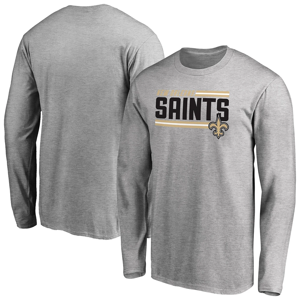 Men's Ash New Orleans Saints Iconic Collection On Side Stripe Long Sleeve T-Shirt