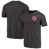 Men's Black New Jersey Devils Primary Logo Left Chest Distressed Tri-Blend T-Shirt