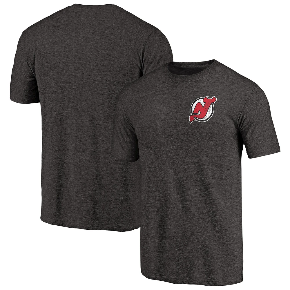 Men's Black New Jersey Devils Primary Logo Left Chest Distressed Tri-Blend T-Shirt