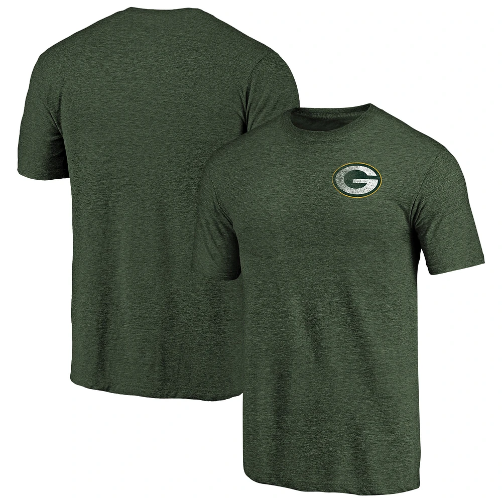 Men's Heathered Green Bay Packers Primary Logo Left Chest Distressed Tri-Blend T-Shirt