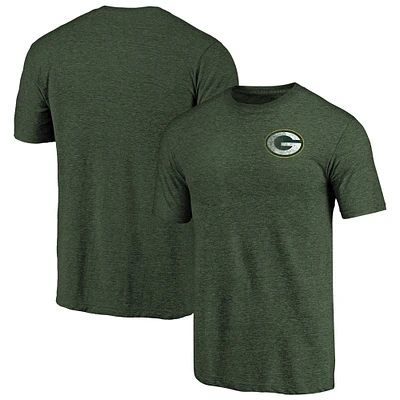 Men's Heathered Green Bay Packers Primary Logo Left Chest Distressed Tri-Blend T-Shirt