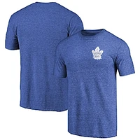 Men's Heathered Blue Toronto Maple Leafs Primary Logo Left Chest Distressed Tri-Blend T-Shirt