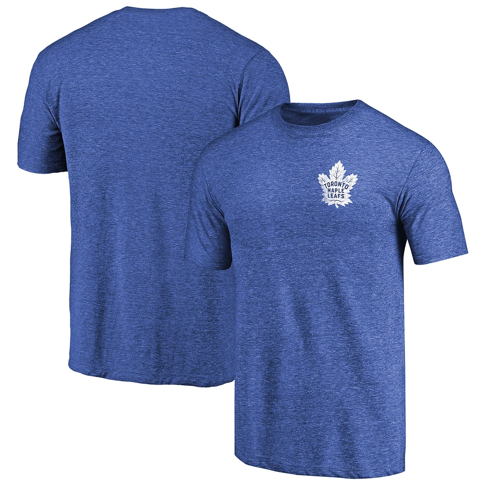 Men's Heathered Blue Toronto Maple Leafs Primary Logo Left Chest Distressed Tri-Blend T-Shirt