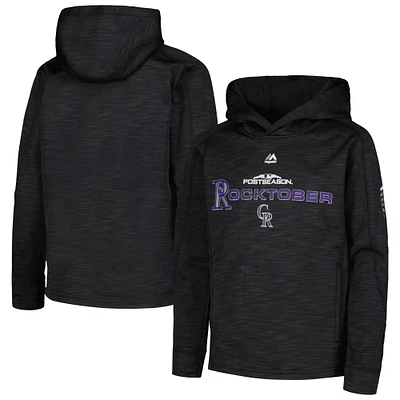 Youth Majestic Black Colorado Rockies 2018 MLB Postseason Authentic Collection Streak Pullover Hoodie