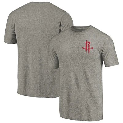 Men's Gray Houston Rockets Primary Logo Left Chest Distressed Tri-Blend T-Shirt