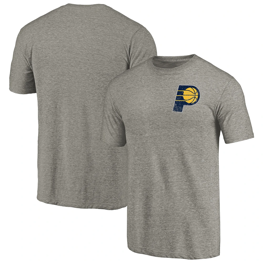 Men's Gray Indiana Pacers Primary Logo Left Chest Distressed Tri-Blend T-Shirt