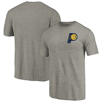 Men's Gray Indiana Pacers Primary Logo Left Chest Distressed Tri-Blend T-Shirt