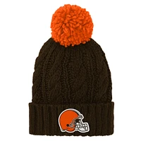 Girls Youth Brown Cleveland Browns Team Cable Cuffed Knit Hat with Pom