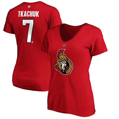 Women's Fanatics Brady Tkachuk Red Ottawa Senators Authentic Stack Name & Number V-Neck T-Shirt