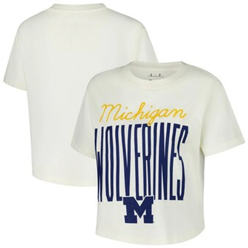 Women's Pressbox Cream Michigan Wolverines Sanibel Knobi Crop T-Shirt