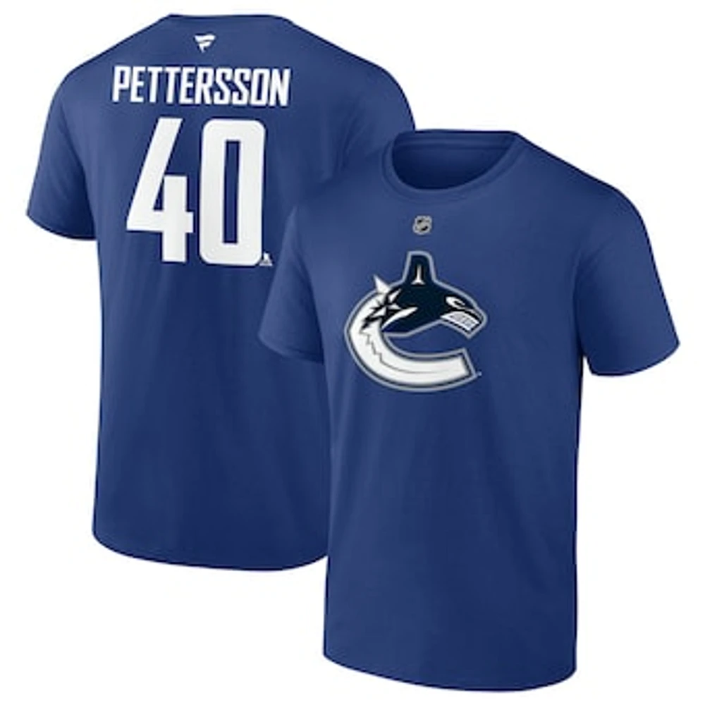 Men's Fanatics Elias Pettersson Blue Vancouver Canucks Logo Authentic Stack Name and Number - T-Shirt