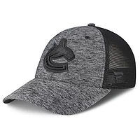 Men's Fanatics Heathered Black/Black Vancouver Canucks Authentic Pro Training & Travel Trucker Flex Hat