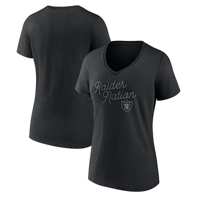 Women's Fanatics Black Las Vegas Raiders Iconic Script State V-Neck T-Shirt