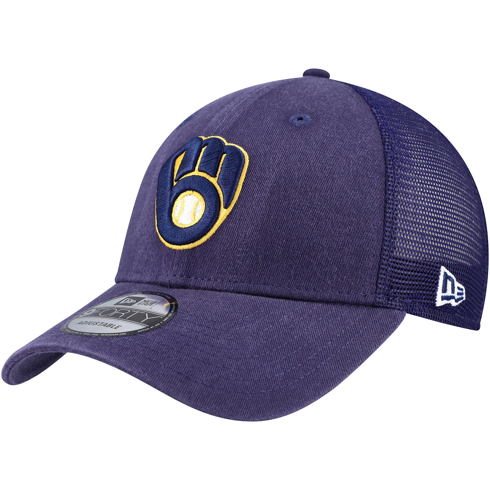 Men's New Era Navy Milwaukee Brewers Trucker 9FORTY Adjustable Snapback Hat