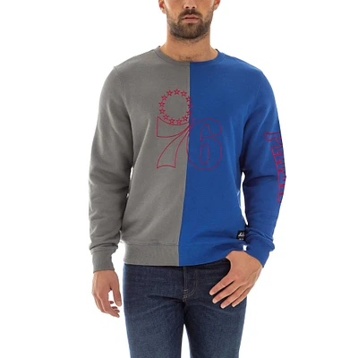 Men's New Era Gray/Royal Philadelphia 76ers Color-Block Pullover Sweatshirt