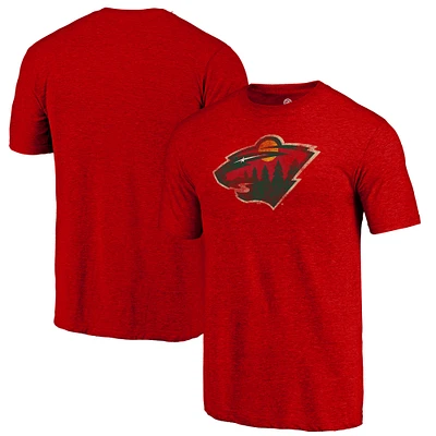 Men's  Red Minnesota Wild Distressed Tri-Blend T-Shirt