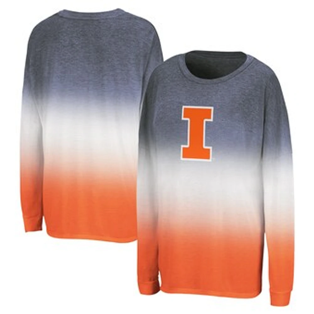 Women's Colosseum Navy Illinois Fighting Illini Winkle Dip Dye Long Sleeve T-Shirt