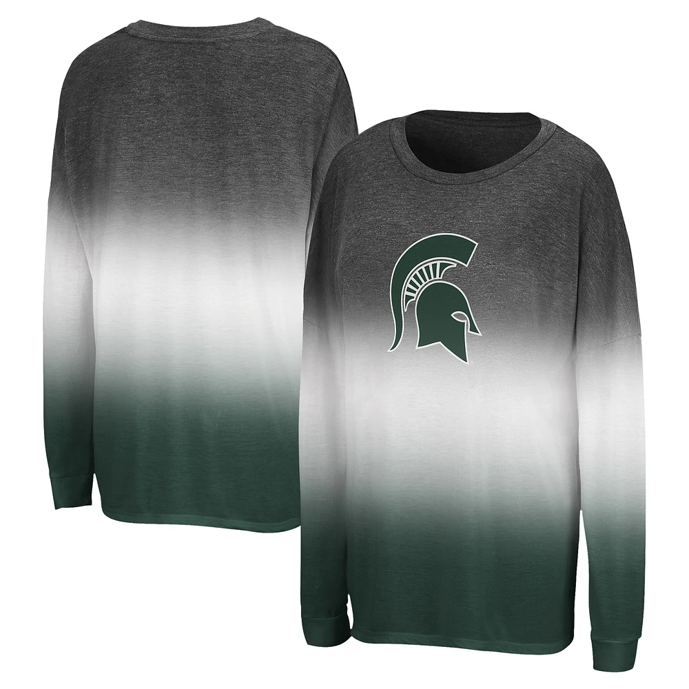 Women's Colosseum Black Michigan State Spartans Winkle Dip Dye Long Sleeve T-Shirt