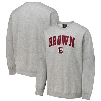 Men's Colosseum Heathered Gray Brown Bears Arch & Logo Tackle Twill Pullover Sweatshirt