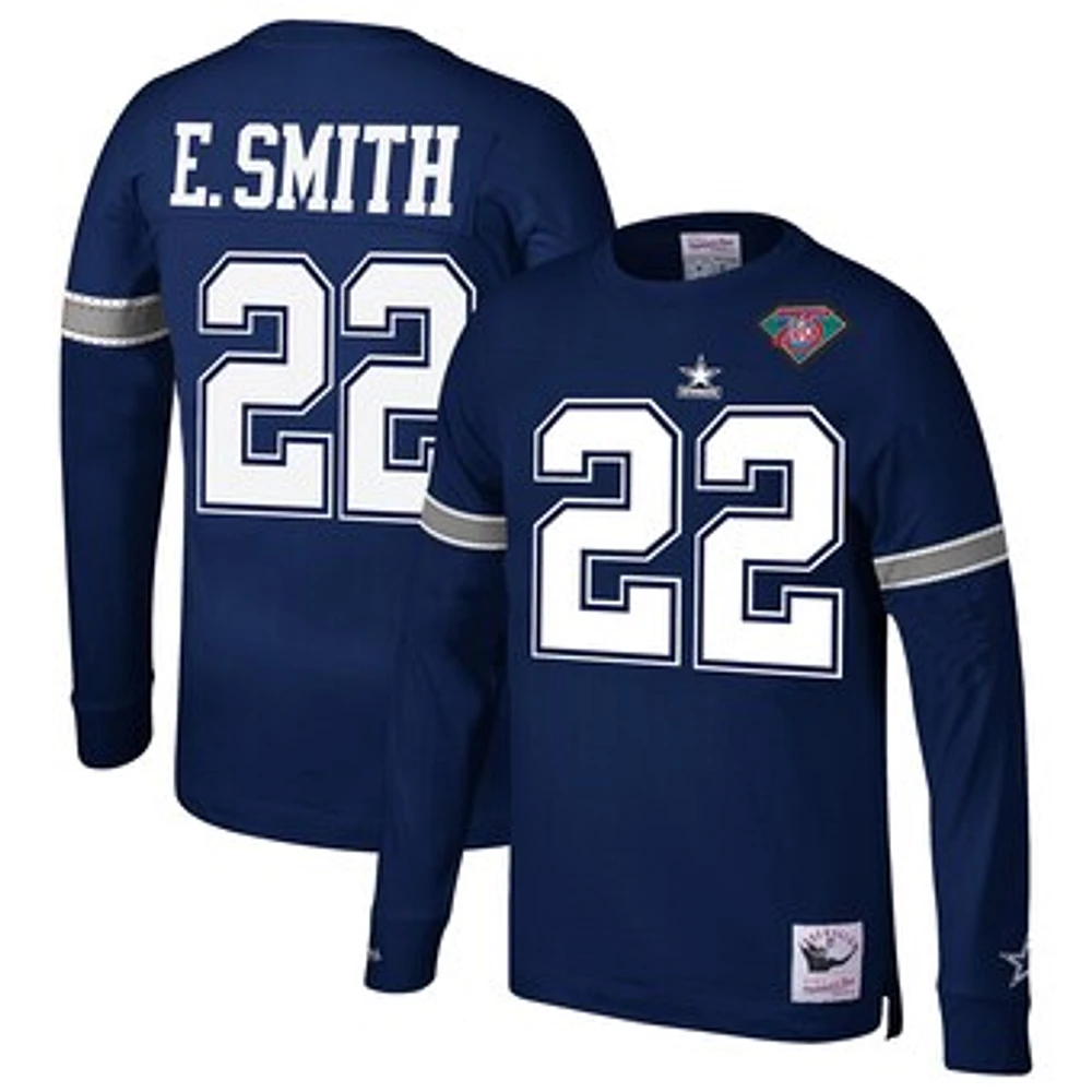 Men's Mitchell & Ness Emmitt Smith Navy Dallas Cowboys Throwback Retired Player Name Number Long Sleeve Top