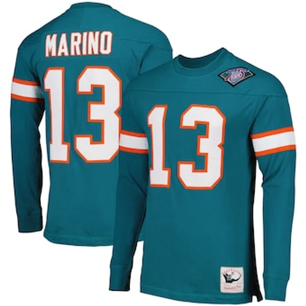 Men's Mitchell & Ness Dan Marino Aqua Miami Dolphins Throwback Retired Player Name Number Long Sleeve Top