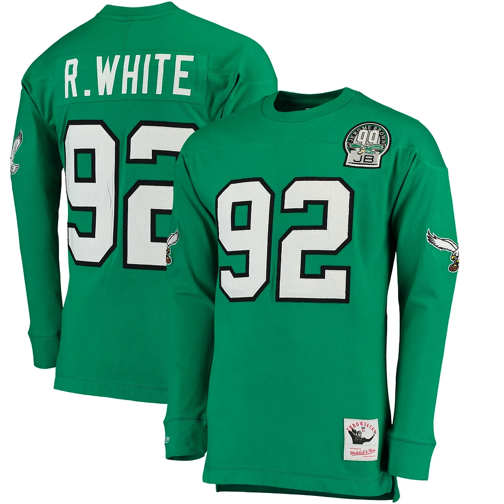 Men's Mitchell & Ness Reggie White Kelly Green Philadelphia Eagles Throwback Retired Player Name & Number Long Sleeve Top