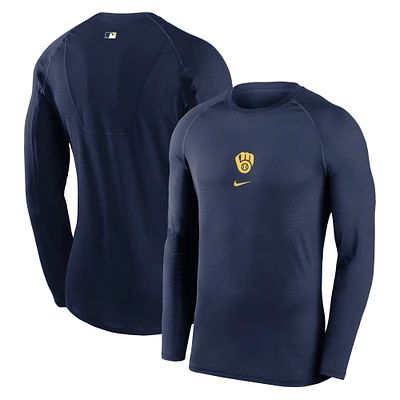 Men's Nike Navy Milwaukee Brewers Authentic Collection Raglan Long Sleeve T-Shirt