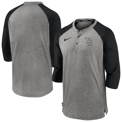 Men's Nike Gray Tampa Bay Rays Authentic Collection Flux Henley Raglan 3/4-Sleeve T-Shirt