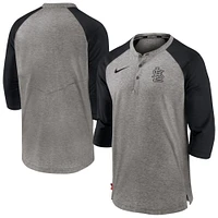 Men's Nike Gray St. Louis Cardinals Authentic Collection Flux Henley 3/4 Sleeve T-Shirt