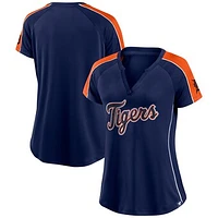 Women's Fanatics Navy Detroit Tigers Lineup League Diva Raglan Notch Neck T-Shirt