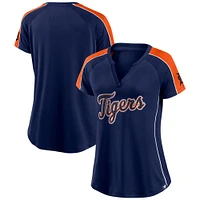 Women's Fanatics Navy Detroit Tigers Lineup League Diva Raglan Notch Neck T-Shirt