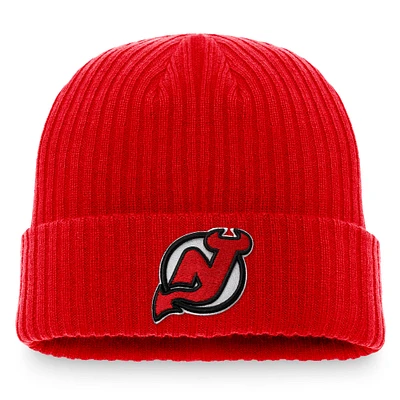 Men's Fanatics Red New Jersey Devils Core Primary Logo Cuffed Knit Hat