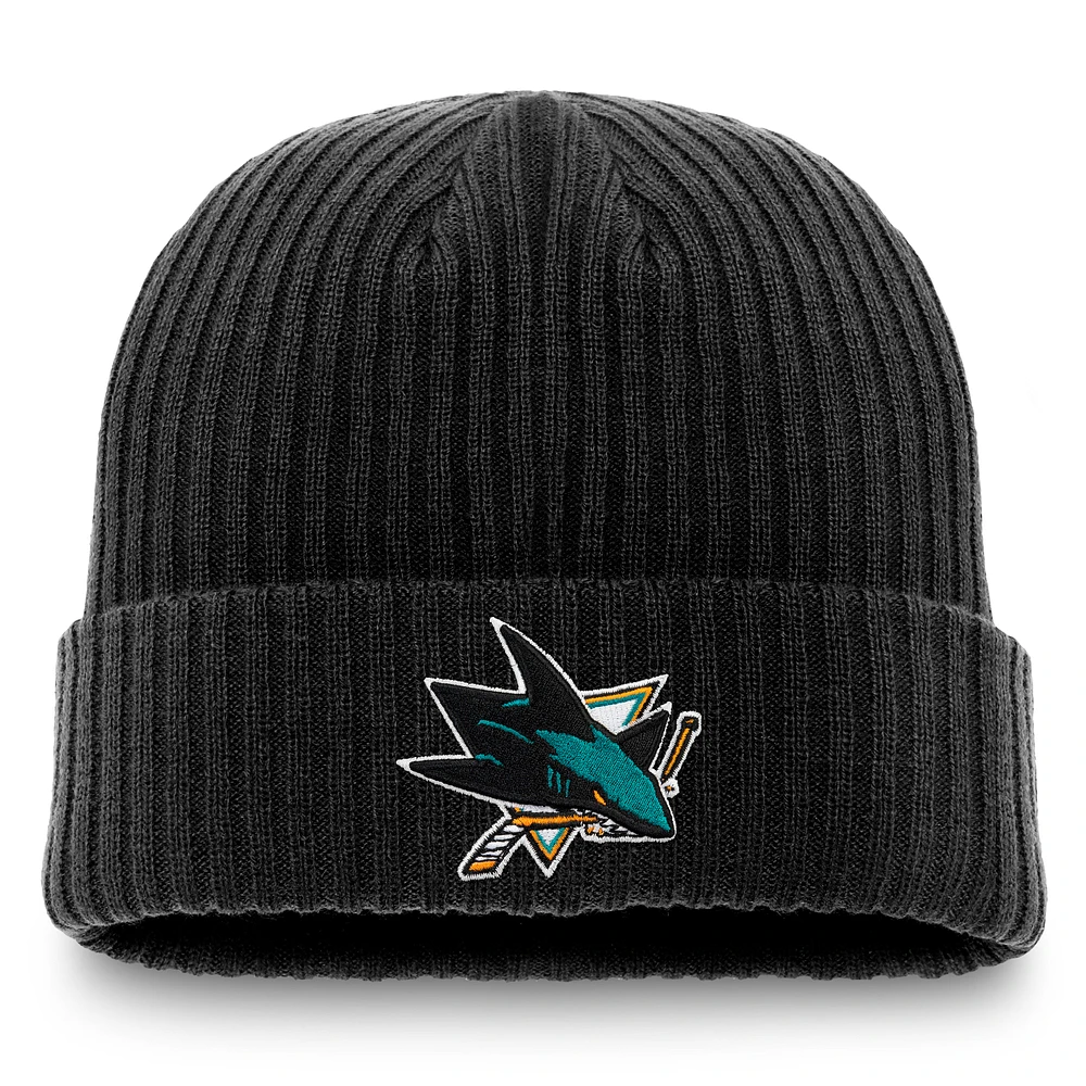 Men's Fanatics Black San Jose Sharks Core Primary Logo Cuffed Knit Hat