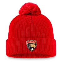 Men's Fanatics Red Florida Panthers Core Primary Logo Cuffed Knit Hat with Pom