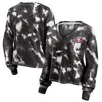 Women's Fanatics White/Black San Francisco 49ers Sport Resort Tie-Dye V-Neck Long Sleeve T-Shirt