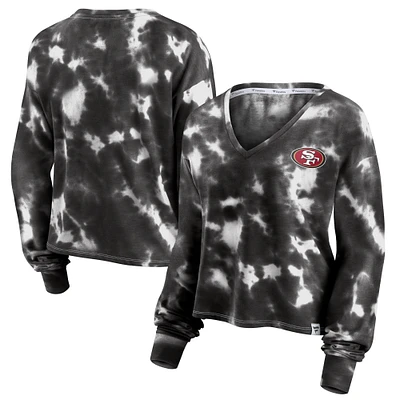 Women's Fanatics White/Black San Francisco 49ers Sport Resort Tie-Dye V-Neck Long Sleeve T-Shirt