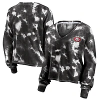 Women's Fanatics White/Black San Francisco 49ers Sport Resort Tie-Dye V-Neck Long Sleeve T-Shirt