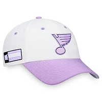 Men's Fanatics White/Purple St. Louis Blues 2022 Hockey Fights Cancer Authentic Pro Snapback Hat