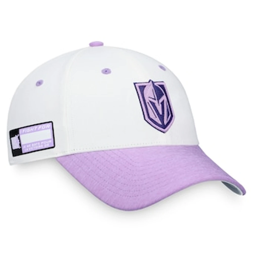 Men's Fanatics White/Purple Vegas Golden Knights 2022 Hockey Fights Cancer Authentic Pro Snapback Hat