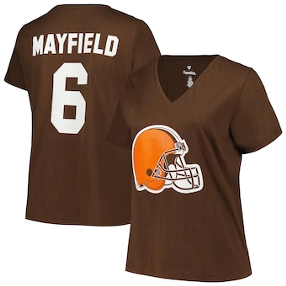 Women's Fanatics Baker Mayfield Brown Cleveland Browns Plus Name & Number V-Neck T-Shirt