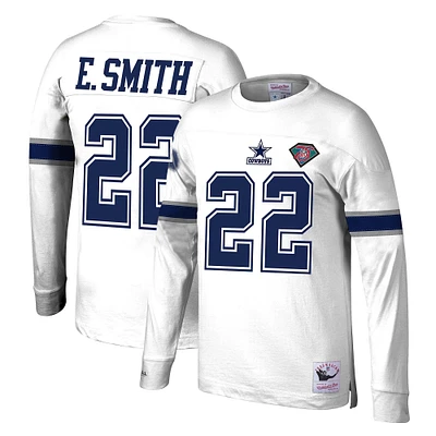 Men's Mitchell & Ness Emmitt Smith White Dallas Cowboys Retired Player Name Number Long Sleeve Top