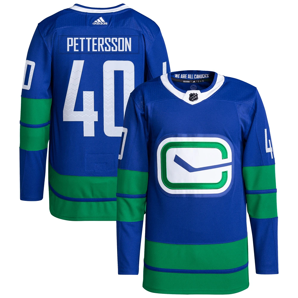 Men's adidas Elias Pettersson Blue Vancouver Canucks Alternate Primegreen Authentic Jersey