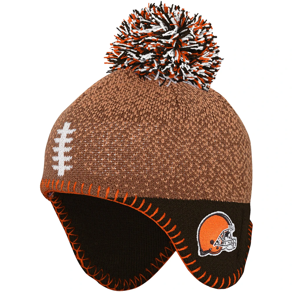 Preschool Brown Cleveland Browns Football Head Knit Hat with Pom