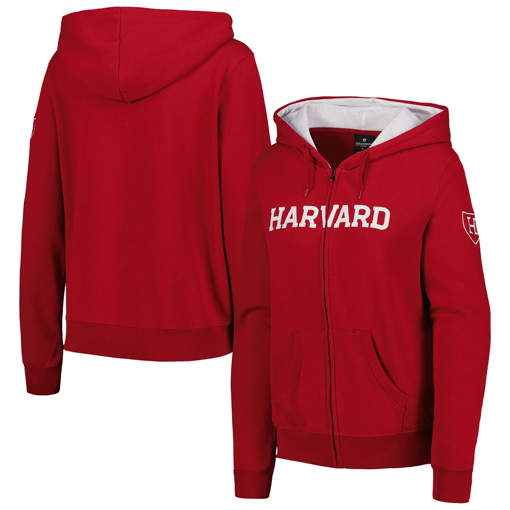 Women's Crimson Harvard Arched Name Full-Zip Hoodie