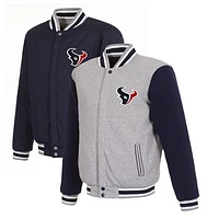 Men's JH Design Gray/Navy Houston Texans Reversible Fleece Full-Snap Jacket