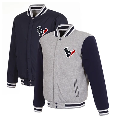 Men's JH Design Gray/Navy Houston Texans Reversible Fleece Full-Snap Jacket