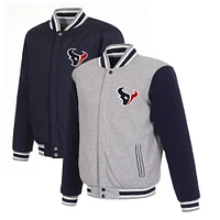 Men's JH Design Gray/Navy Houston Texans Reversible Fleece Full-Snap Jacket
