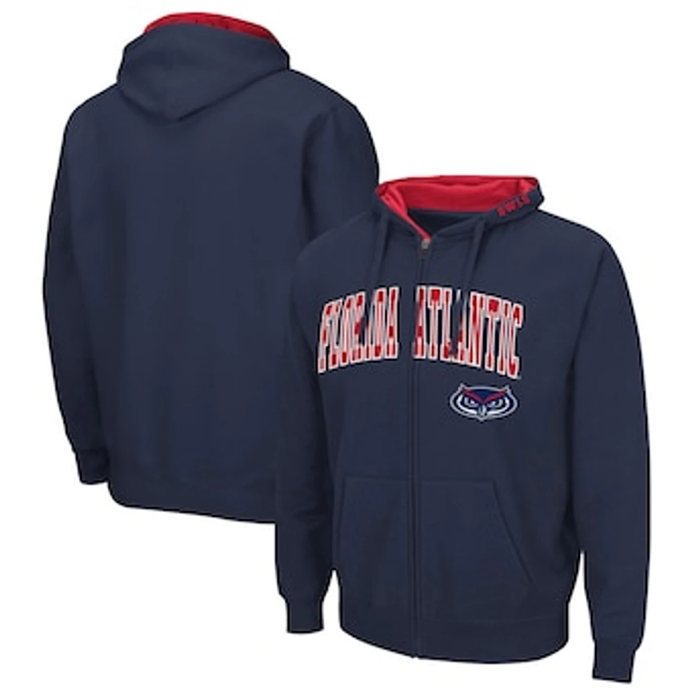 Men's Colosseum Navy Florida Atlantic Owls Arch & Logo 3.0 Full-Zip Hoodie