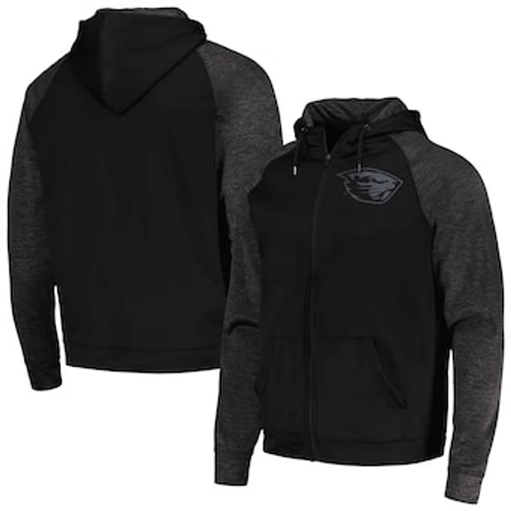 Men's Colosseum Black Oregon State Beavers Blackout 3.0 Tonal Raglan Full-Zip Hoodie