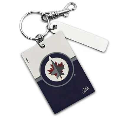 Winnipeg Jets Personalized Leather Rectangle Keychain